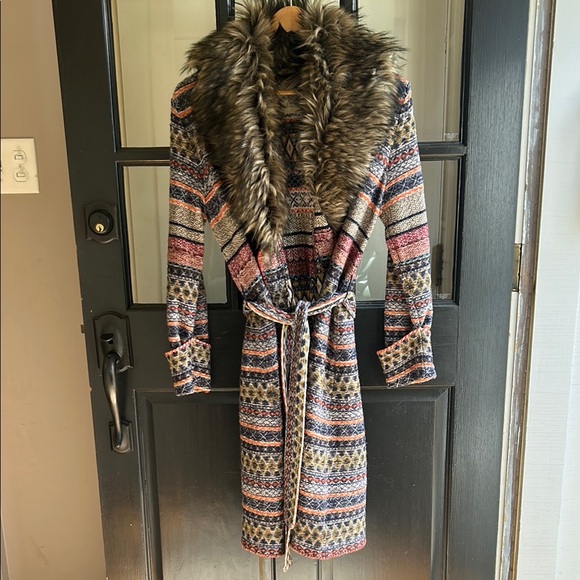 Anthropologie sweater coat with faux fur collar, size M - Picture 1 of 3